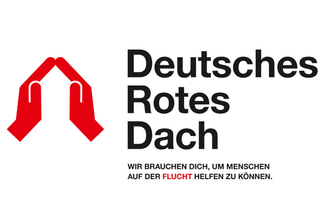 Wir setzen ein Zeichen: Erfahren Sie mehr über das Deutsche Rote Kreuz! DRK-Kampagnen-Logo, Motiv Flucht