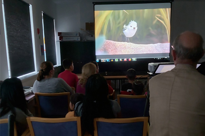 Licht aus, Film ab: Popcorn-Kino in der ZUE Bonn Zuschauer vor einer Leinwand.